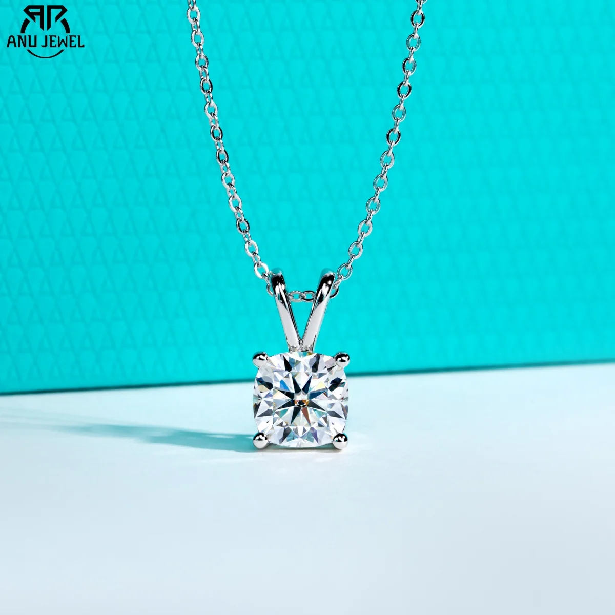 

AnuJewel Cushion Cut Moissanite Pendant Necklace 2ct/3ct/4.5ct/5ct D Color 925 Sterling Silver Classic Jewelry Gifts for Women