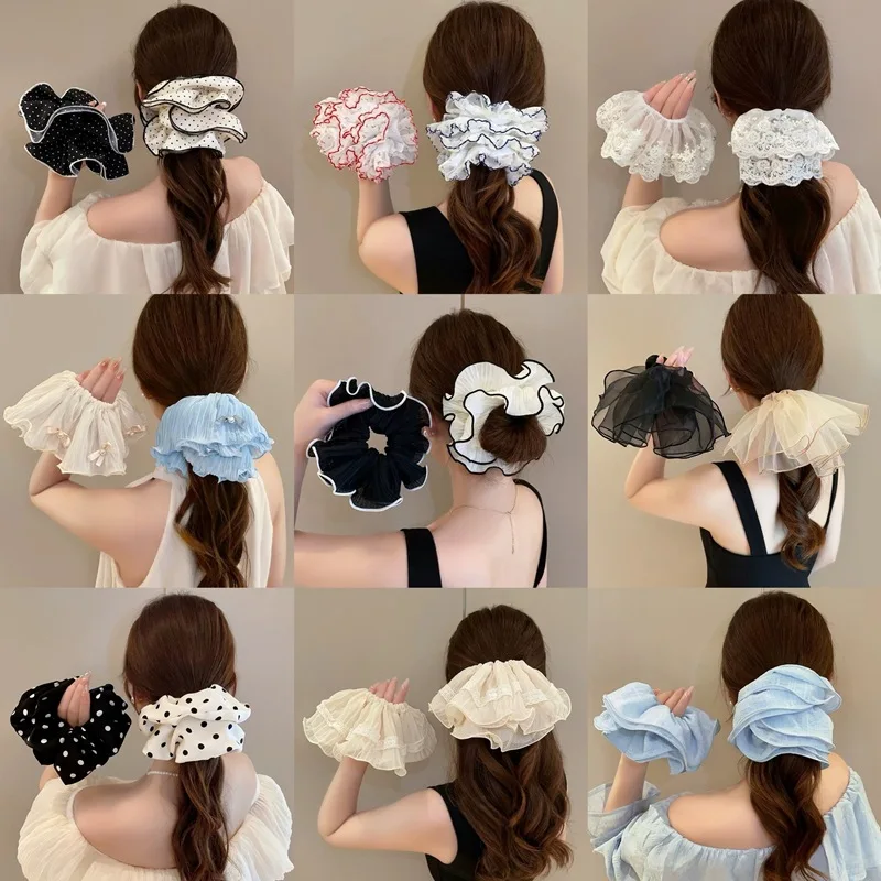 

Korean Style Gentle Ruched Lace Scrunchie Women, High-End Elastic Tie, Low Ponytail Hair Accessory
