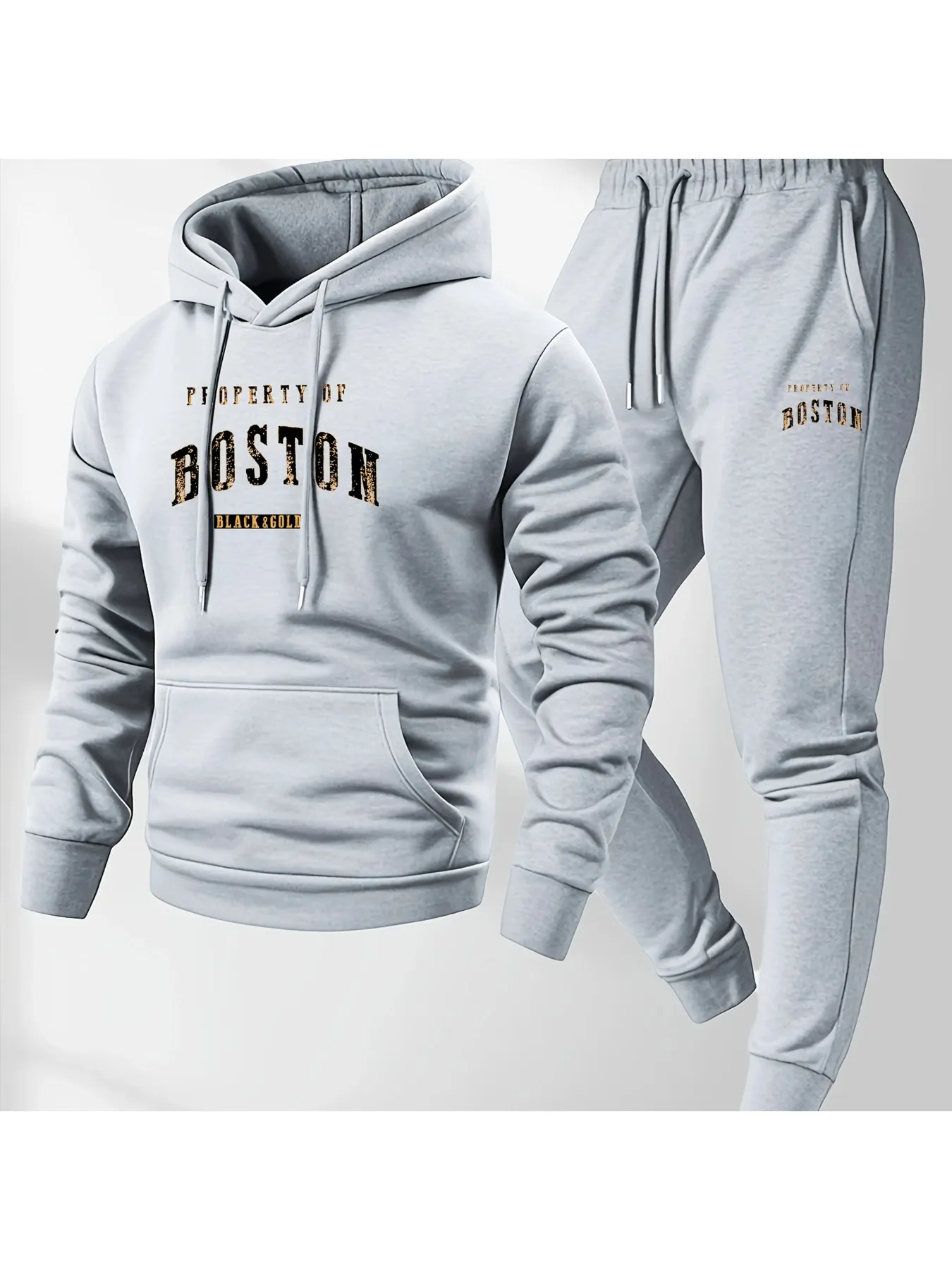 Комплект спортивных штанов с капюшоном и рисунком «Бостон», теплые и мягкие флисовые спортивные штаны, подходящие для осенних и зимних сезонов.