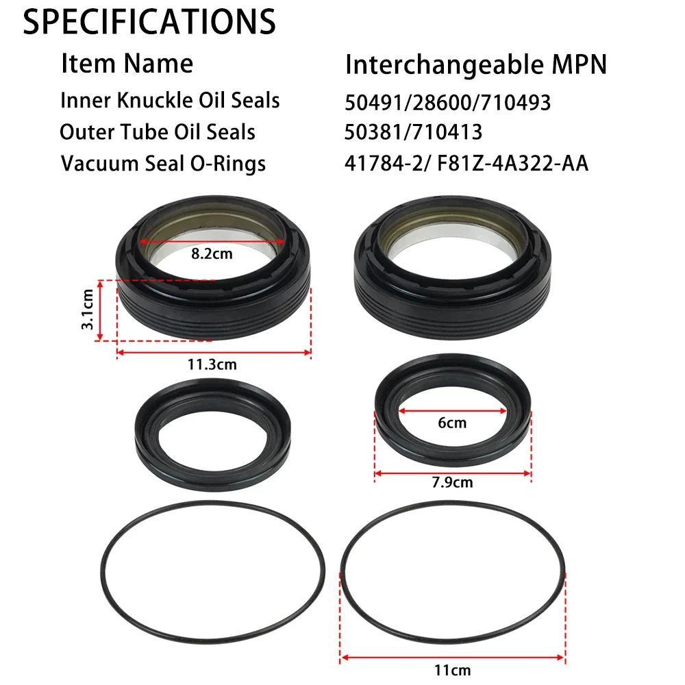 50491 50381 41784-2 Комплект уплотнений вакуумного кулака переднего моста и трубки для Ford Super Duty Excursion F250 F350 F450 F550 Dana 50 60