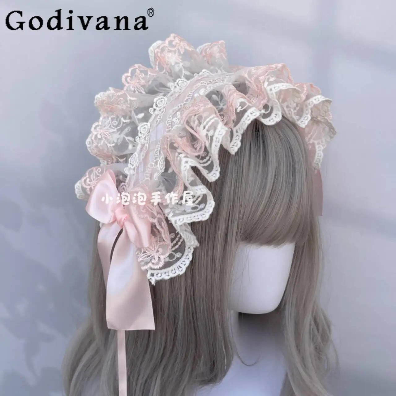 

Japanese Original Lolita Hair Accessories Lace Luxurious Headband Doll Feel Water Blue Sweet Girl Bow Hair Clip