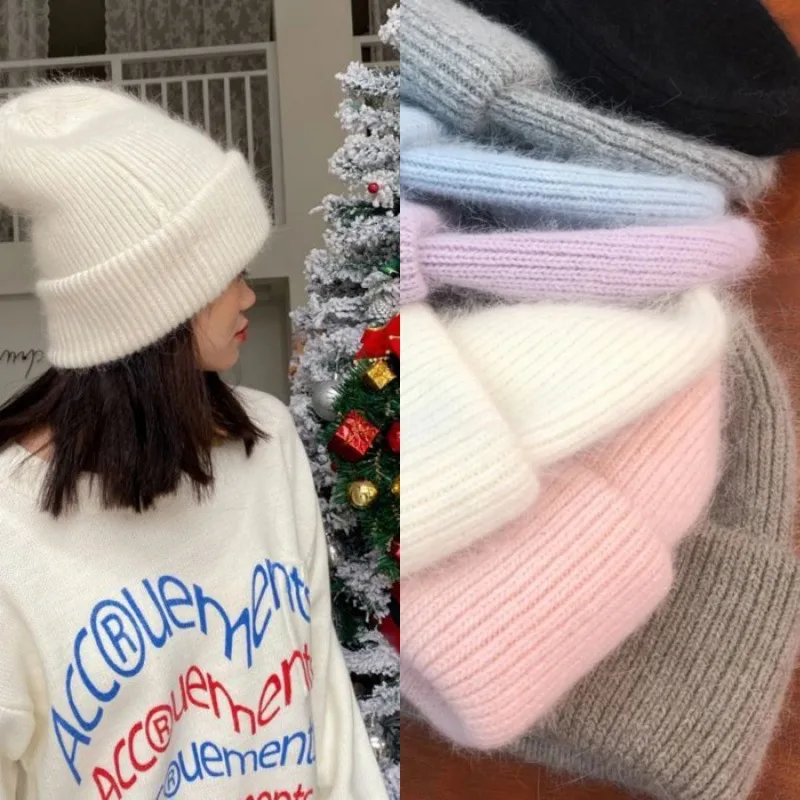 

1Pc Real Rabbit Fur Winter Hats for Women Warm Beanie Hats Women Solid Cover Head Cap Buckets Hats Fashion Girl Winter Hat White