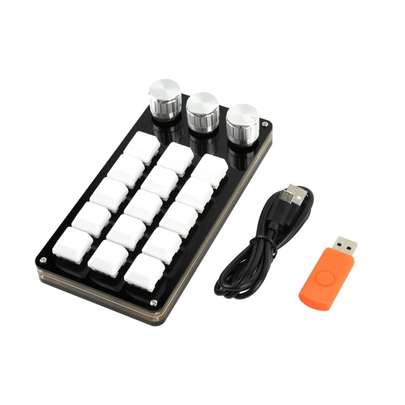 

896F 15-клавишная мини-макропад с 3 ручками для копирования, портативная механическая клавиатура с подсветкой