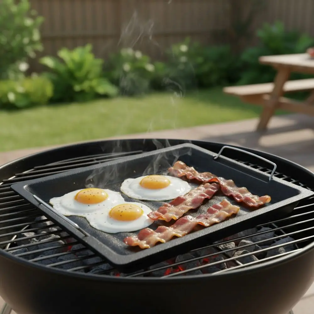 Non-stick Outdoor BBQ Grill Pan with Handle Rectangular Grilling Plate Iron Striped Groove Grilled Fish Platter Grilled Sausage