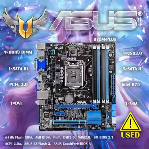 Asus B75M-PLUS Original Desktop Motherboard Intel B75 Socket LGA 1155 i3 i5 i7 DDR3 32G SATA3 USB3.0