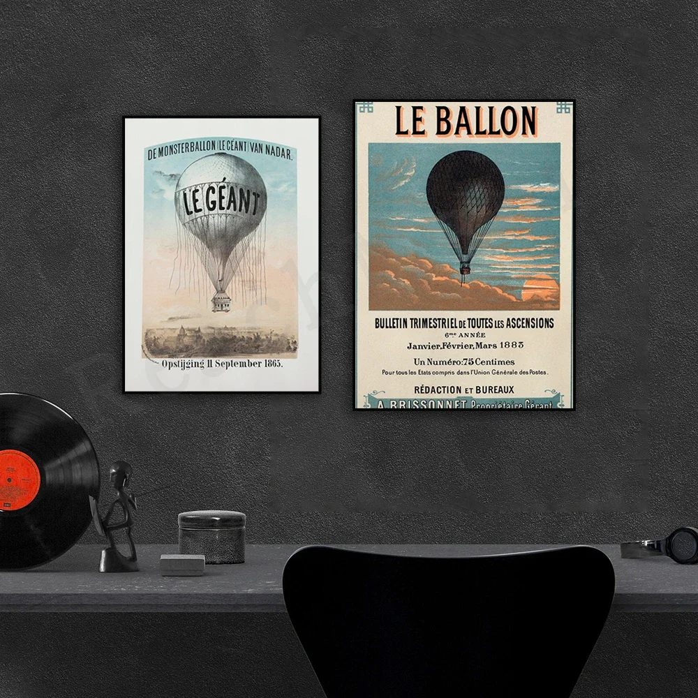 Hot Air Balloon Vintage Illustration Poster Art, Aviation Vintage Art Poster Flight Home Decor, Hot Air Balloon French Art