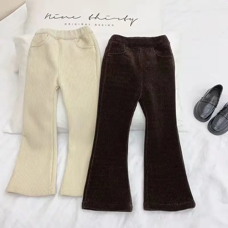 Fashion Winter Clothes Child Girl Fleece-lined Pants Kids Bottom Teenagers Spring Autumn Bell-bottoms Baby Corduroy Trousers