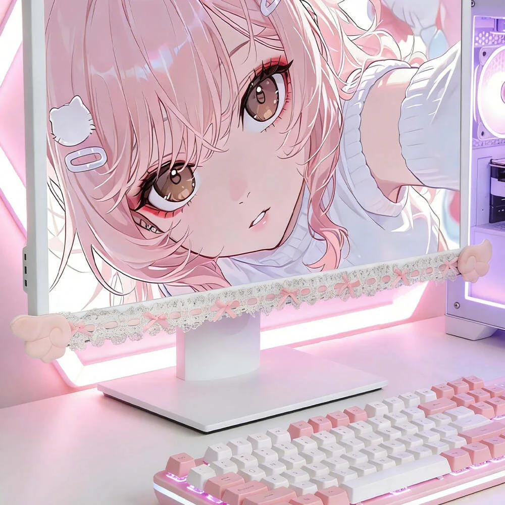 Bow Lace Cute Table Screen Decorative Computer Monitor Decorative Stickers Gaming Room Frame Display Screen Decorative Ornaments