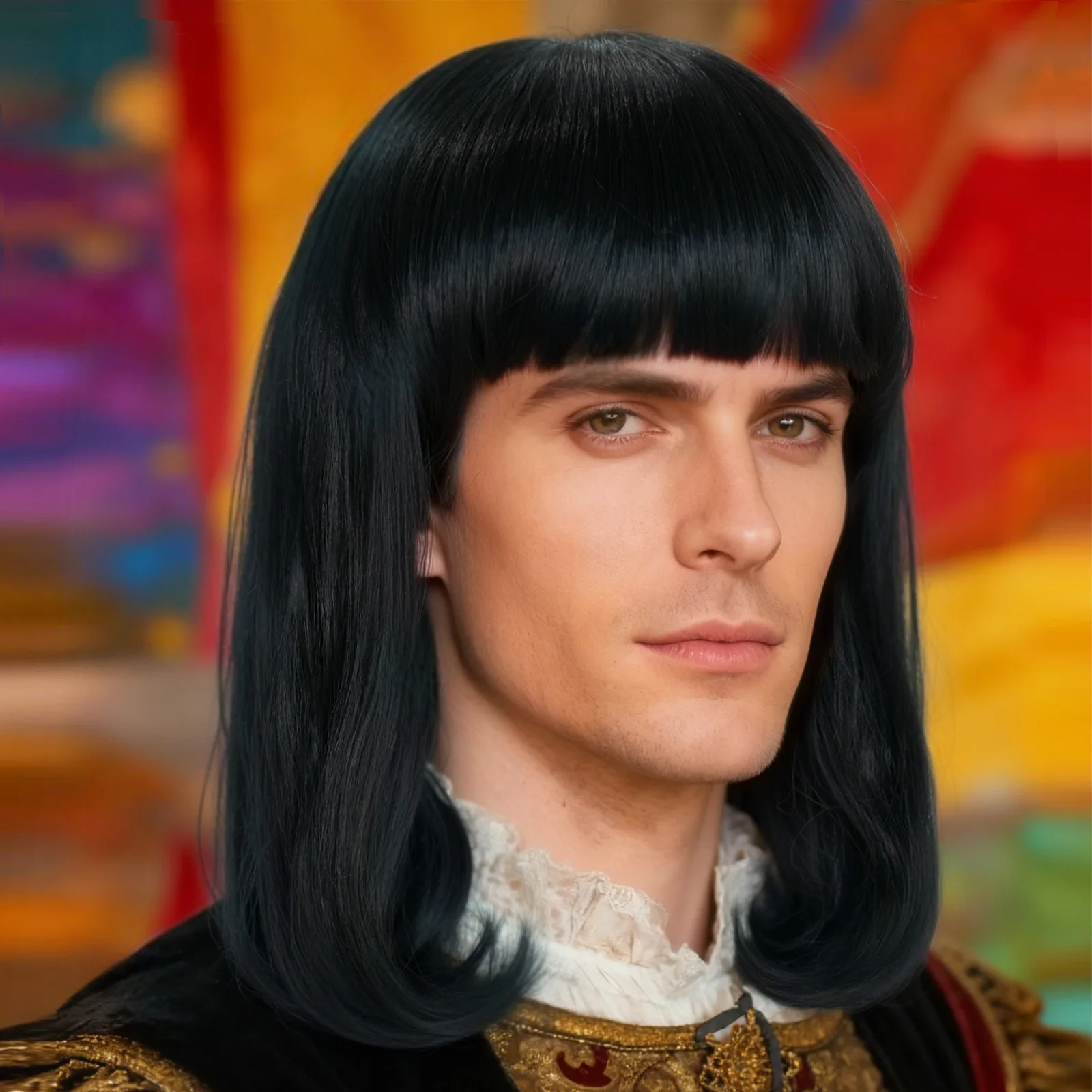 

Synthetic Short Unisex Black Bob Wig with Bangs for Men's Costume Short Straight Black Wigs for Halloween Cosplay Anime Use