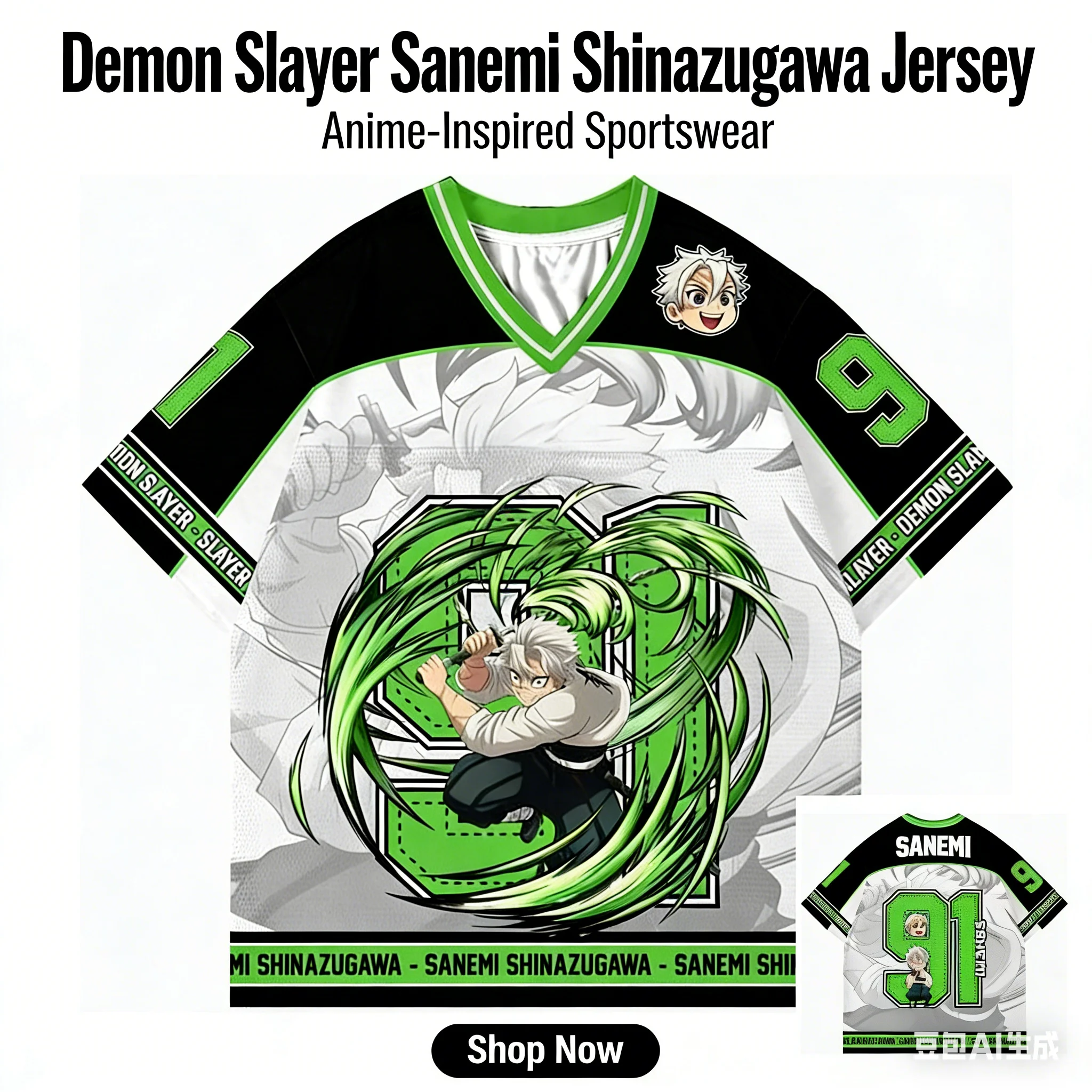 Demon Slayer Sanemi Shinazugawa Anime-Serie Fashion 91 Jersey Oversize Kpop Baseball Hockey Outfit T-Shirt Tägliches Unisex-Oberteil T-Shirt