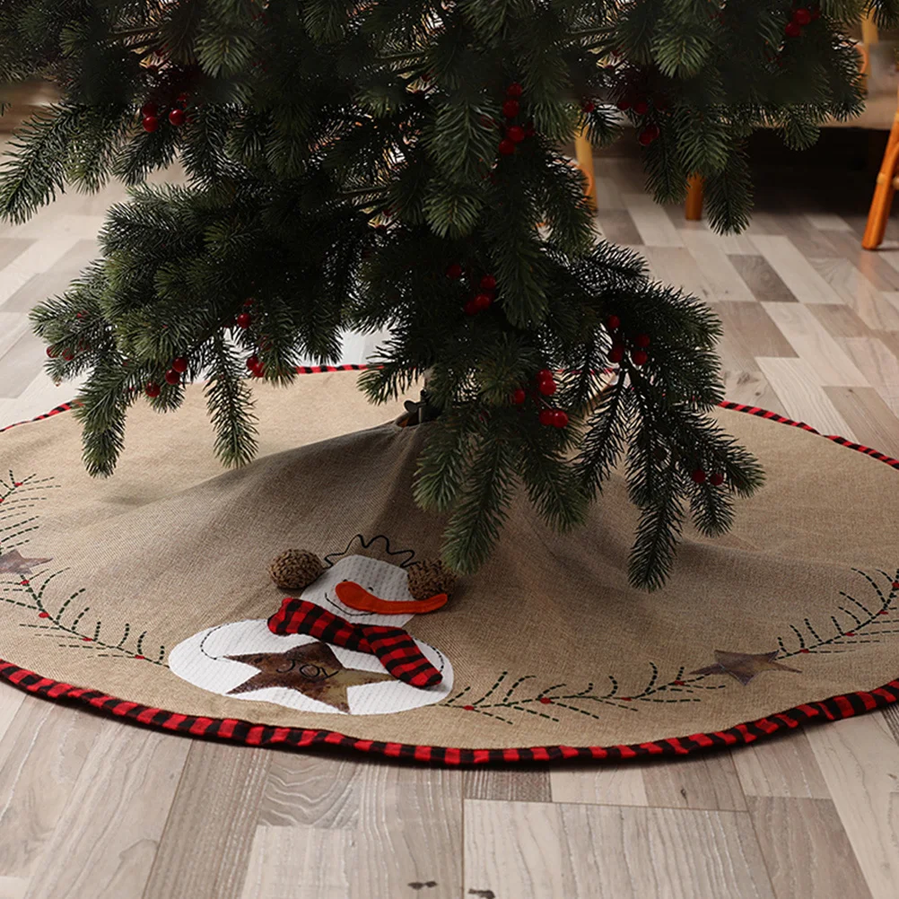 

Snowman Christmas Tree Skirt Linen Material Large Xmas Tree Skirt Decorative Mat Self-Adhesive Fixation for Home Mall