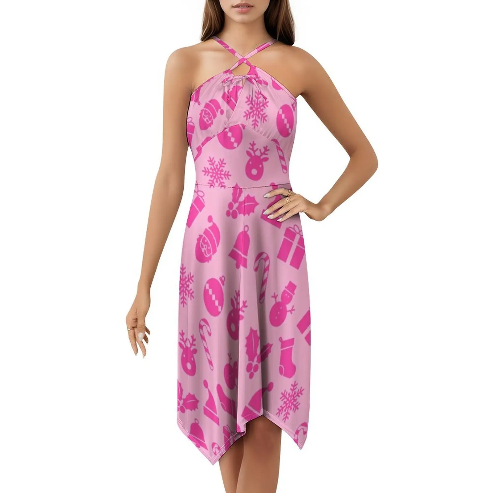 لطيف منفعل احتفالي سانتا كلوز عيد الميلاد الديكور المرأة فستان حفلة أنيقة فستان على شكل حرف a مع خيارات قصيرة/طويلة/أكمام #5