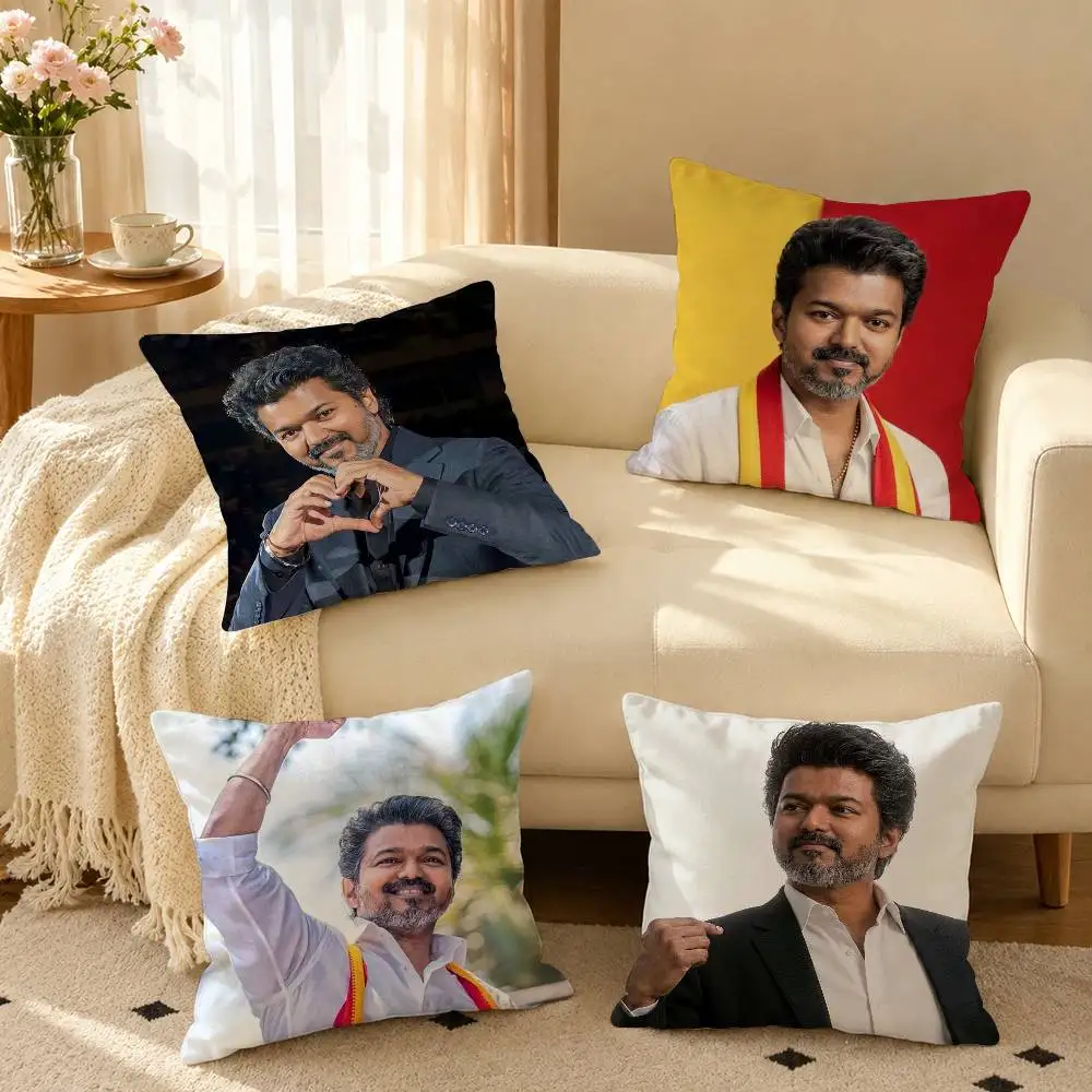 T-Thalapathy V-Vijay India  Square Double-Sided printed Pillow Case Bedroom Bedside Pillow Sofa Cushion Cover