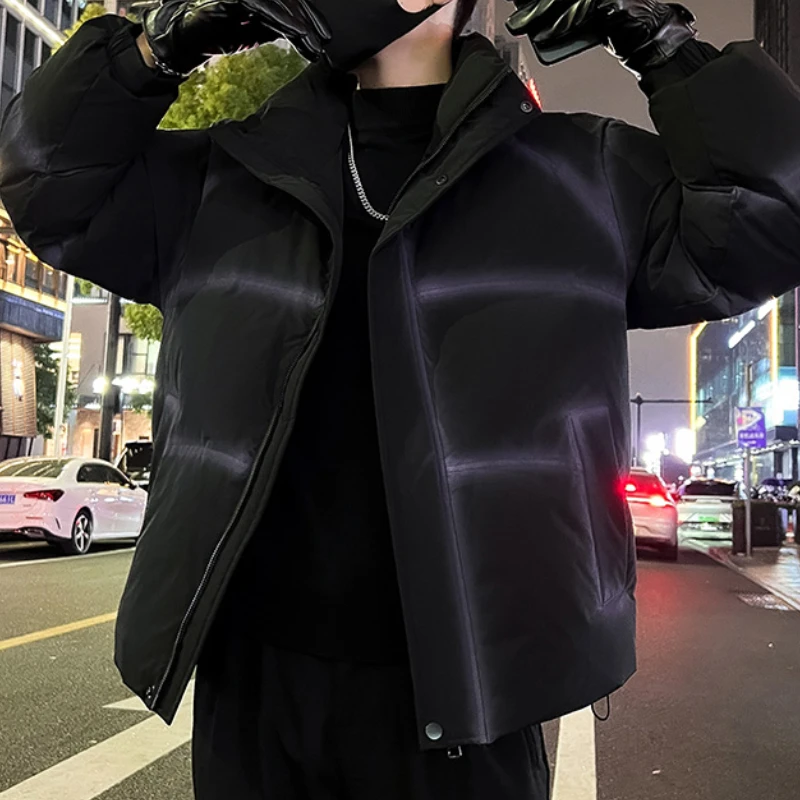 Korean Fashion Winter Jacket Men Oversized Hiphop Overcoat Thick and Warm Puffer Parkas Casual Social Standing Collar Coats 2024