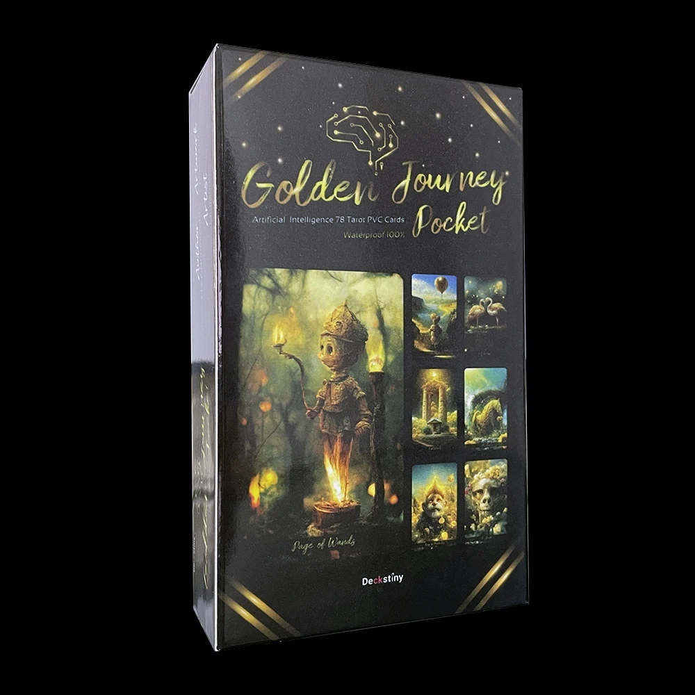 12x7cm Golden Journey Tarot deck pernah datang setiap kartu adalah pekerjaan Seni penuh warna dengan buku panduan ramalan