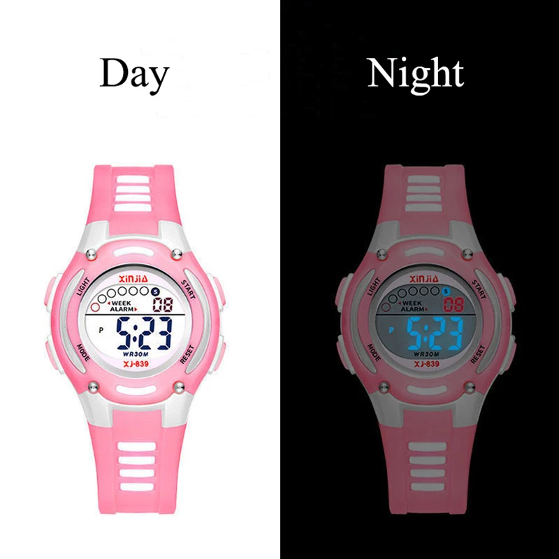 Leuke Meisjes Water Resistance Sport Watch Kinderen Fashion Noctilucent Display Alarm Week Toonde Klok Jongen Student Horloge