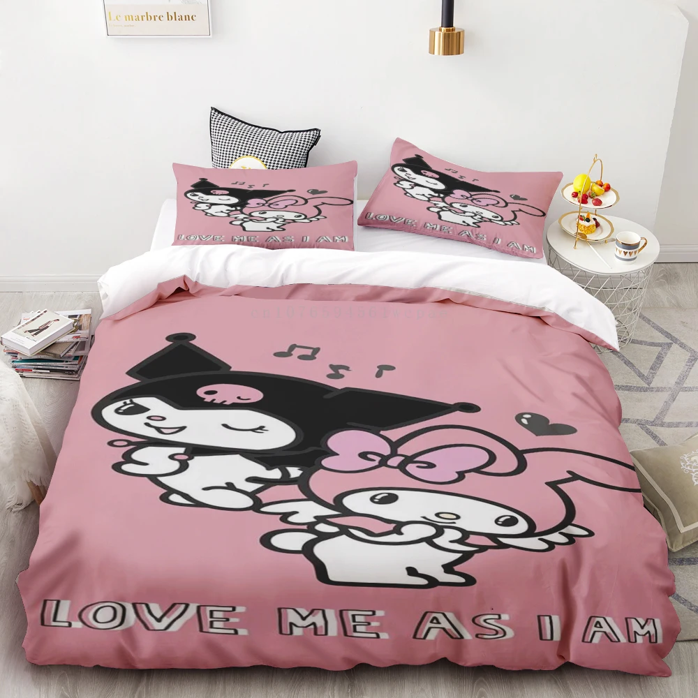 

My Melody Pink Cartoon Duvet Cover Comforter Cover for Bedroom Decoration Children Teen Best Gift Double Single Bedding Set