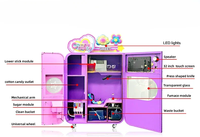 Automated Shopping Mall Amusement Full Automatic Cotton Candy Vending Commercial    Machine for Business