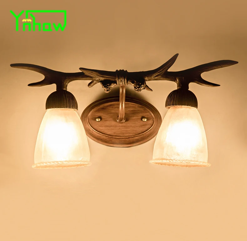 

American Retro Creative Antler Wall Lamp Nordic Artistic Double Head Light for Living Room Bedroom Bedside Bar Staircase Hallway