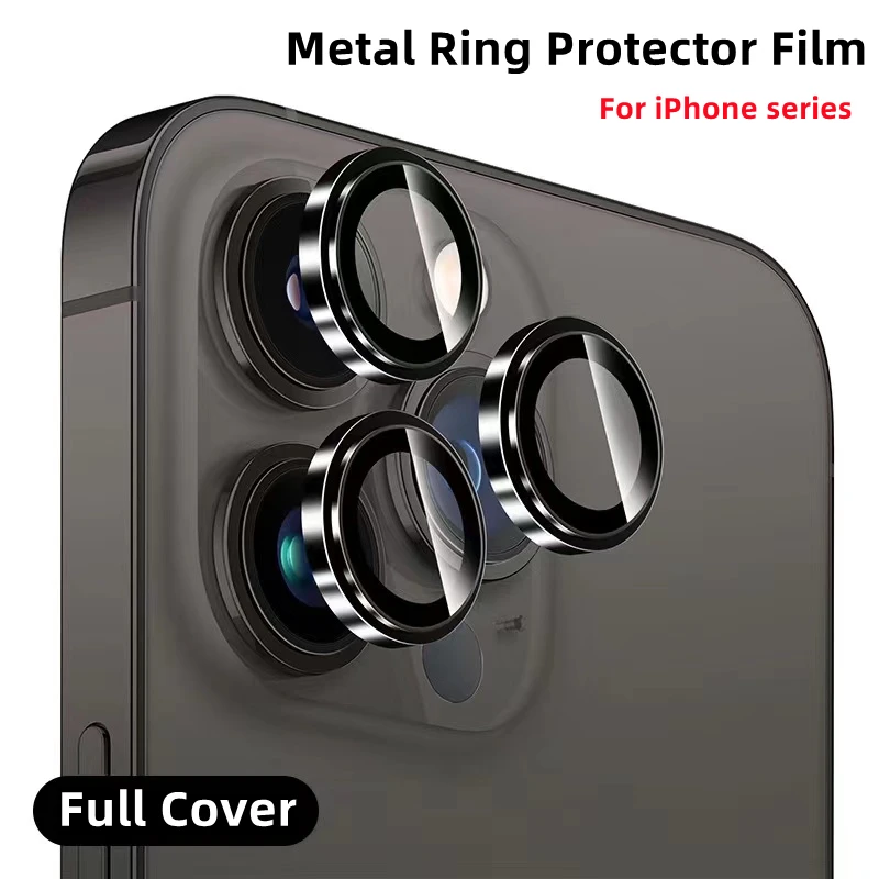 Lente de metal com protezione ad anello in vetro para iPhone 11 12 13 Pro Max protetor dell'obiettivo della fotocamera su iPh