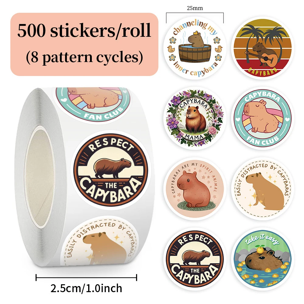 

500pcs/roll Cute Cartoon Animal Capybara Stickers Sealing Decals DIY Laptop Phone Case Notebook Fun Kid Reward Sticker Toy Gift