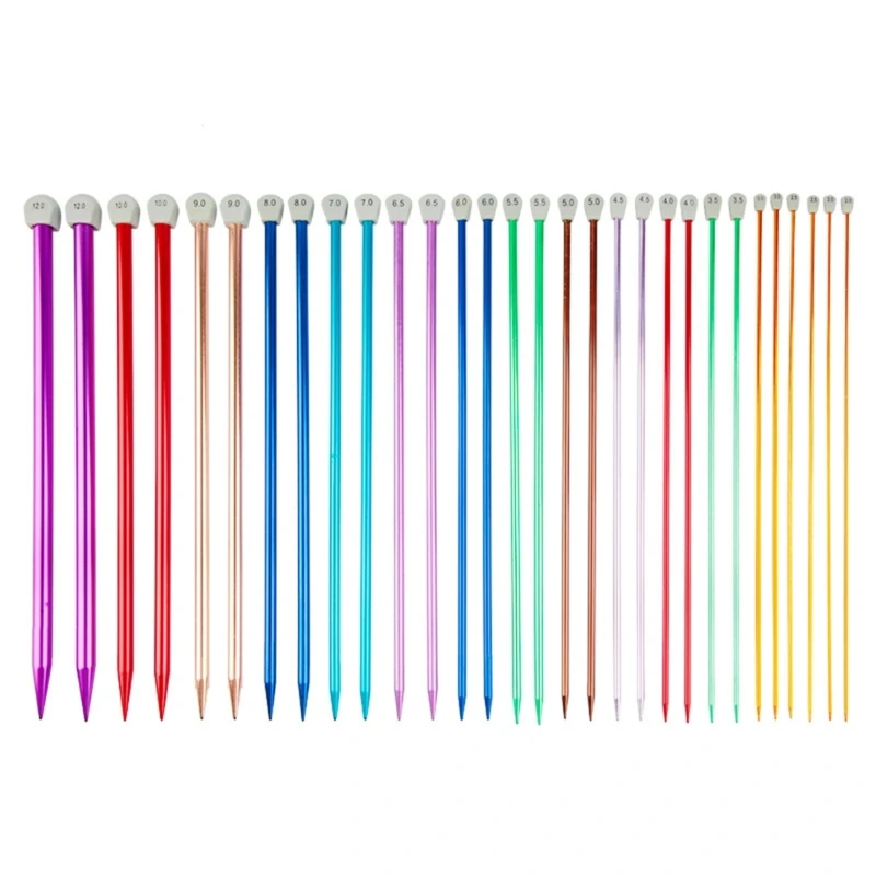 Colored Aluminum Knitting Needle for Sweater, 2mm-12mm Straight Single Pointed Stainless Steel Sweater Needle Set