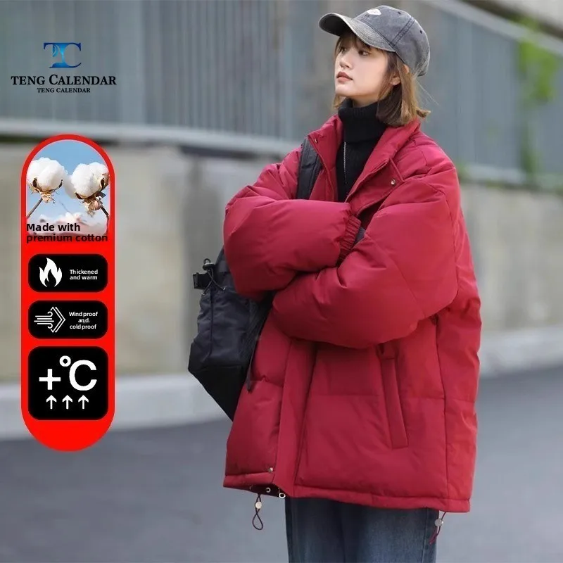 

Красная пуховая хлопковая куртка Ankra, универсальная куртка с толстым воротником, мужская и женская зима 2025 года, новый стиль