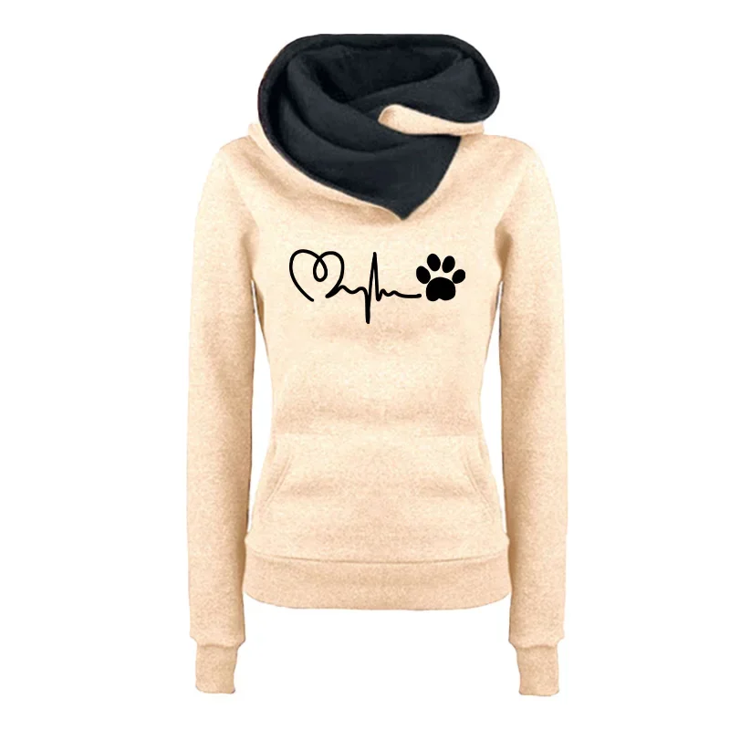 Sudaderas con capucha versátiles de moda de calidad estampada Otoño Invierno deportes sudaderas de mujer jerseys de doble cuello ropa diaria al aire libre
