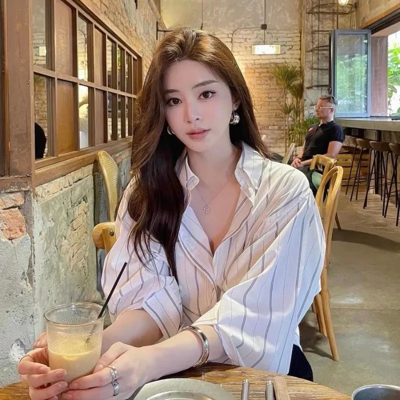 

Женские весенне-осенние простые свободные офисные женские полосатые рубашки с длинными рукавами, женские модные темпераментные универсальные повседневные топы