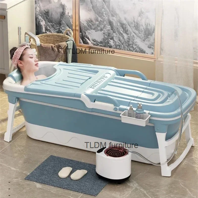 

Adult Thicken Plastic Bathroom Tub Simple Foldable Bathtubs Spa Bath Barrel Freestanding Ice Bath Portable Adults Mobile Bathtub