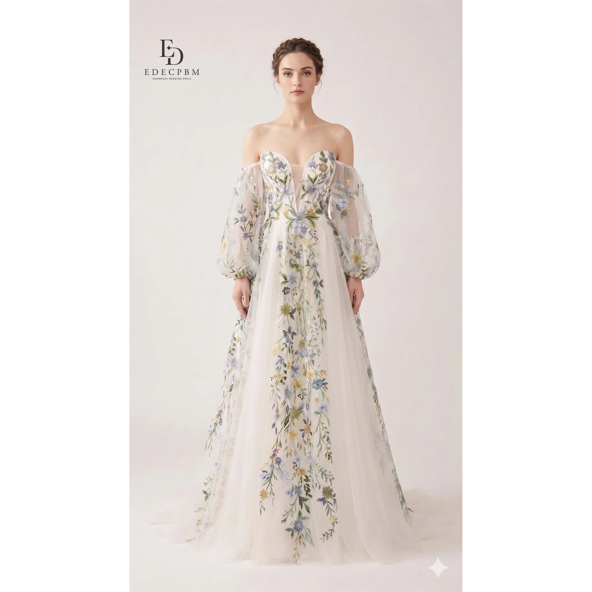 

EDECPBM Tulle Off The Shoulder Ivory Ball Gown Evening Dress 2026 Prom Dress Wedding Party Robes de Soirée Women Crystal Banquet