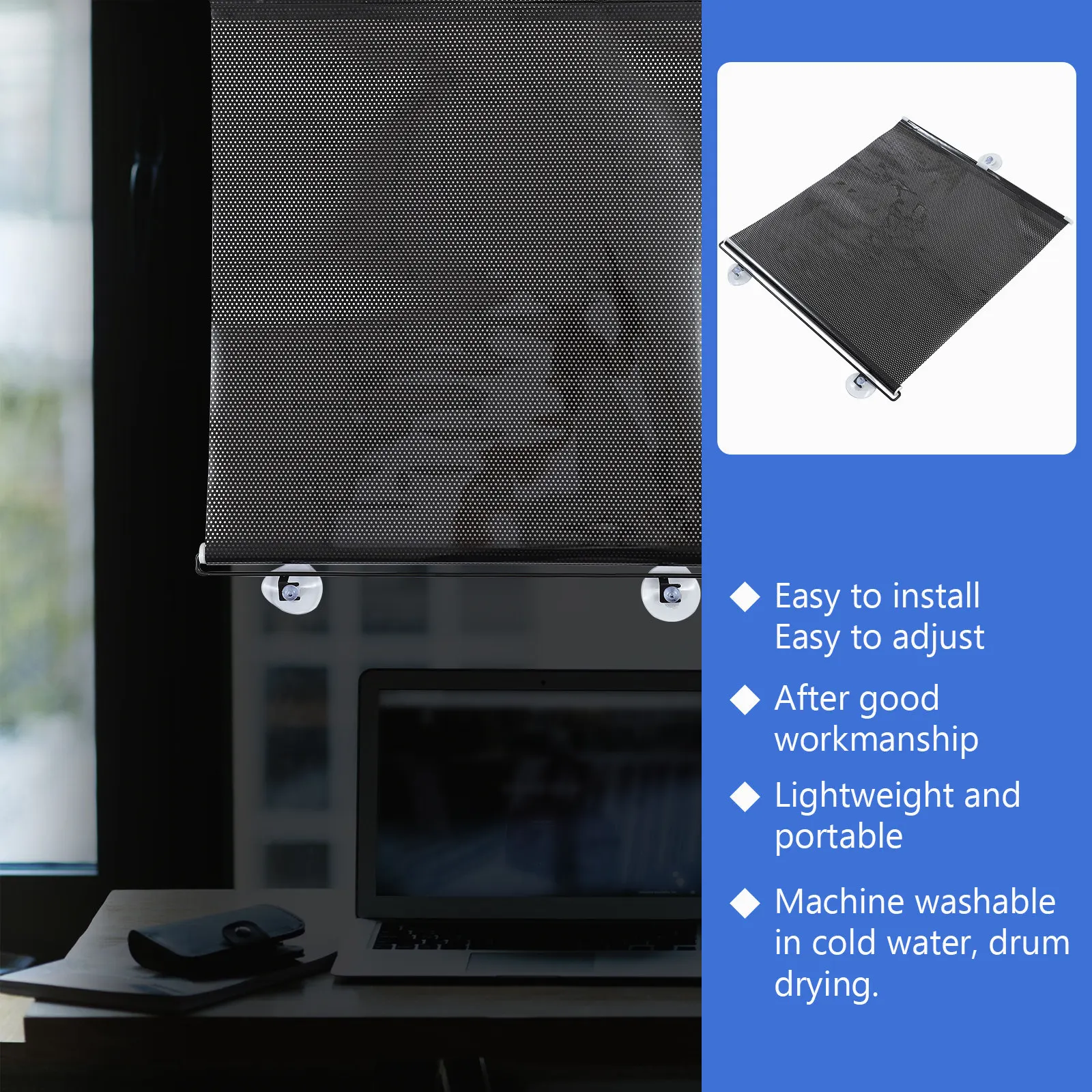 Balcony Window Shade Suction Cup Sunshade Blackout Curtain Heavy Portable for Doors Sliding French Roof Easy Adjust
