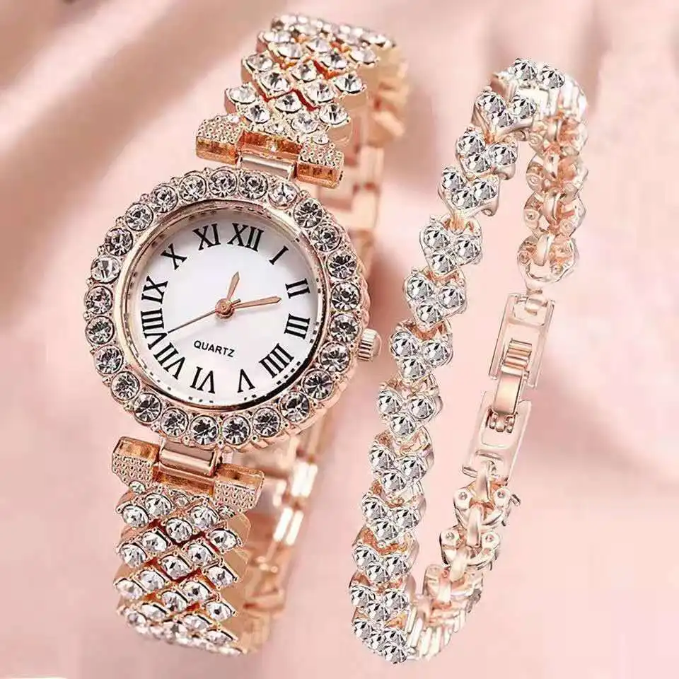 

Trendy Rhinestone Quartz Watch for Women Roman Scale Steel Belt Quartz Watches Luxury Bracelet Watch Female Wrist Jewelry Gift