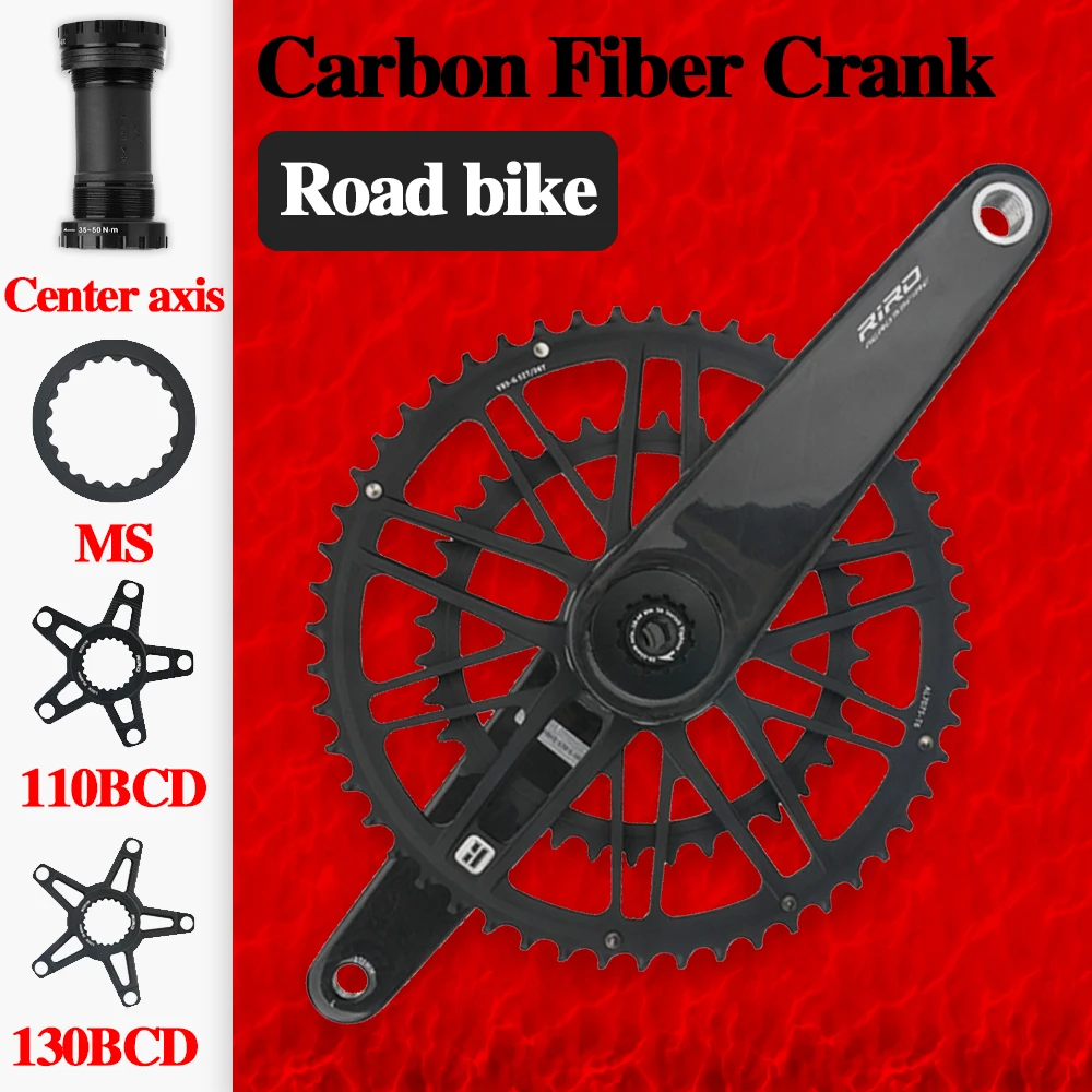 RIRO Carbon Fiber Crankset Road Bike 29MM Bicycle Crank 170 172.5 165mm 50-34/52-36/53-39T MS Direct Mount 110/130BCD Chainring