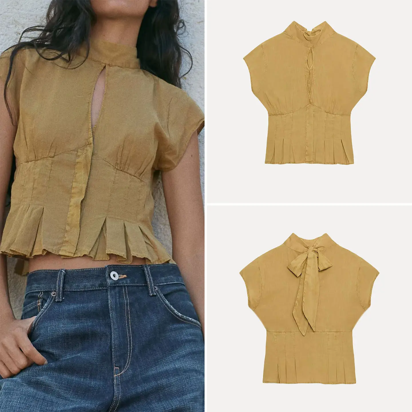 

Модный свободный женский топ без рукавов с круглым вырезом и декоративным узлом, весна 2026, повседневный стиль, бренд ZADATA