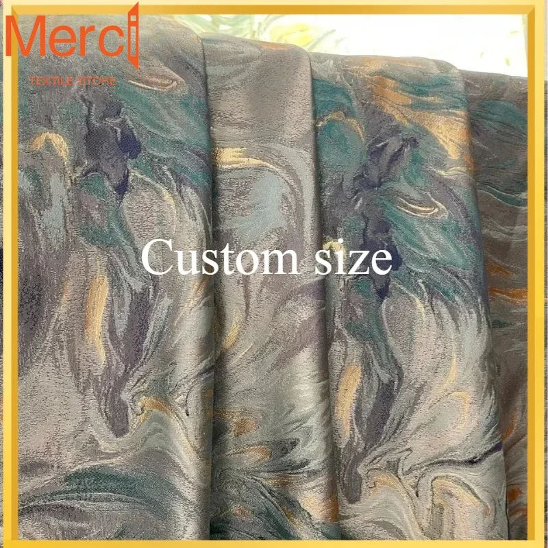 

Custom Size Fashion Luxury European Classic Modern Marble Blue Blackout White Tulle Curtains For Living Room Bedroom Dining