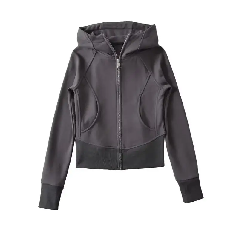 American Sle Fitn Sportswear Hoodie Women's Retro Slim Wide Waisand Anti-Aging Zipper Hat Sweatirt with kets