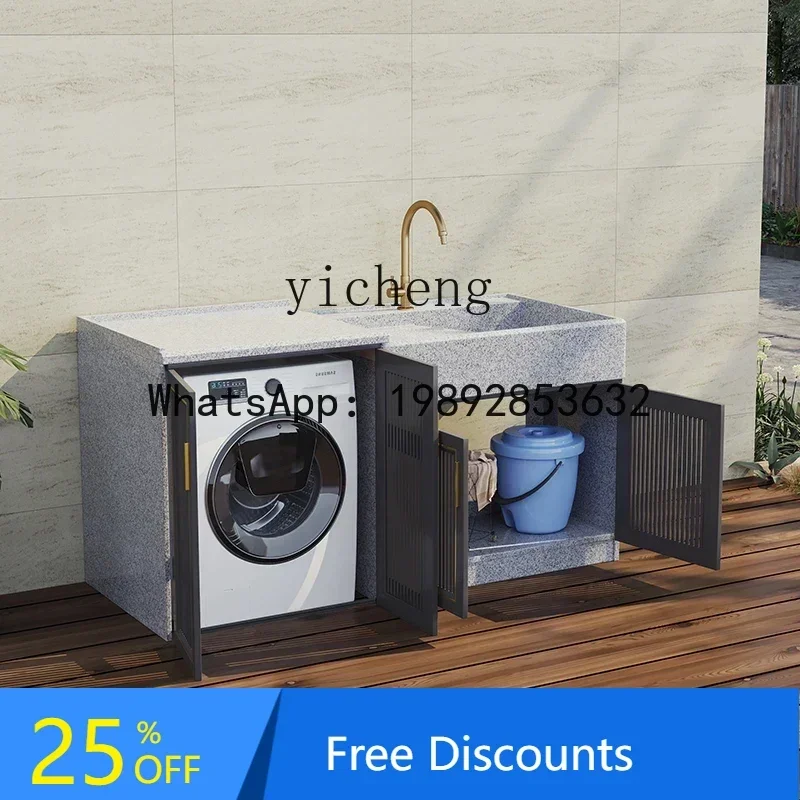 marble laundry pool sink integrated basin household courtyard washing machine cabinet with rubbing board