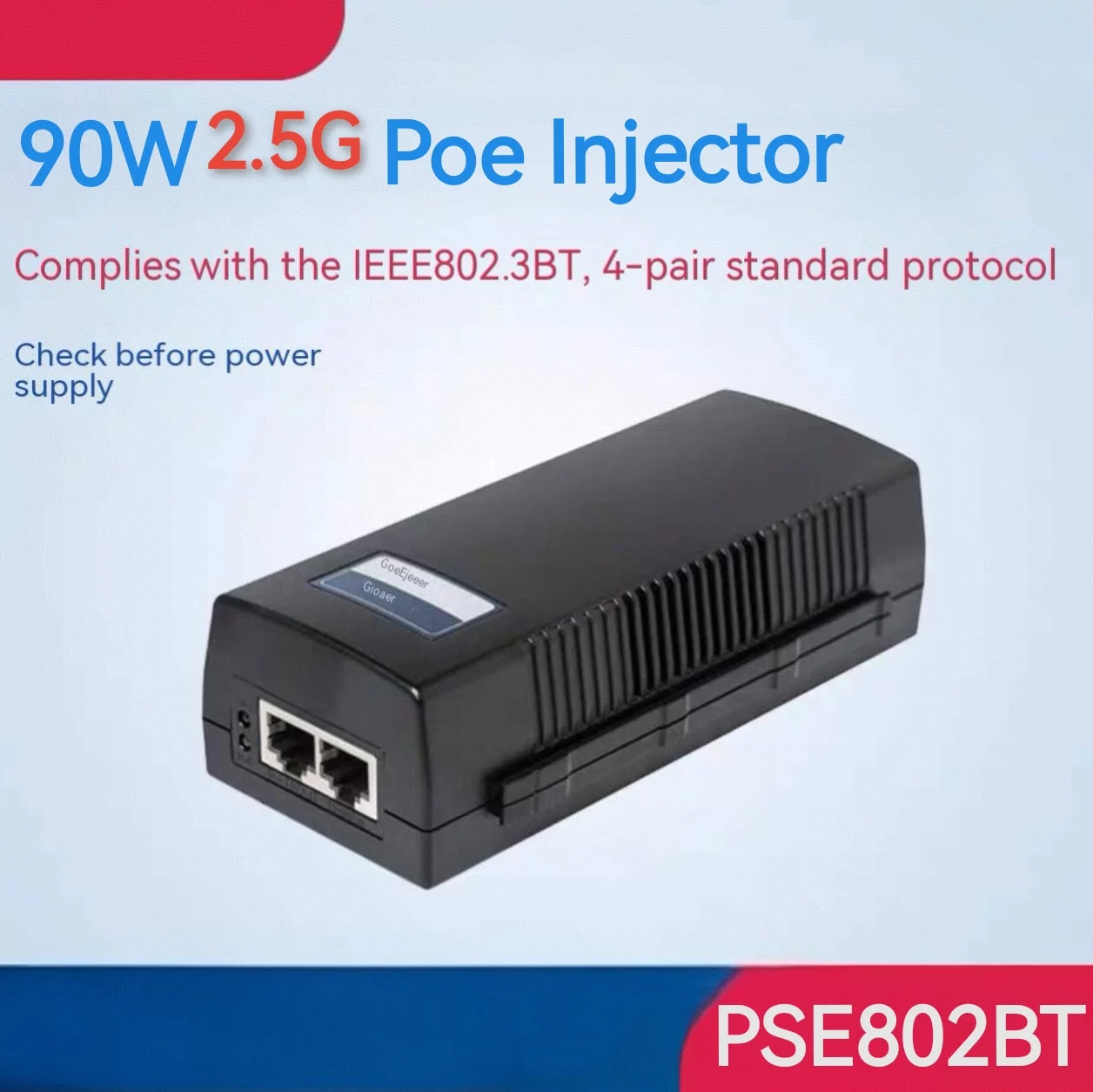 BT90W 2.5G PoE++ Injector 90W IEEE802.3bt Single Port with Surge Protection ESD Isolation CE Certified for PTZ IP Camera