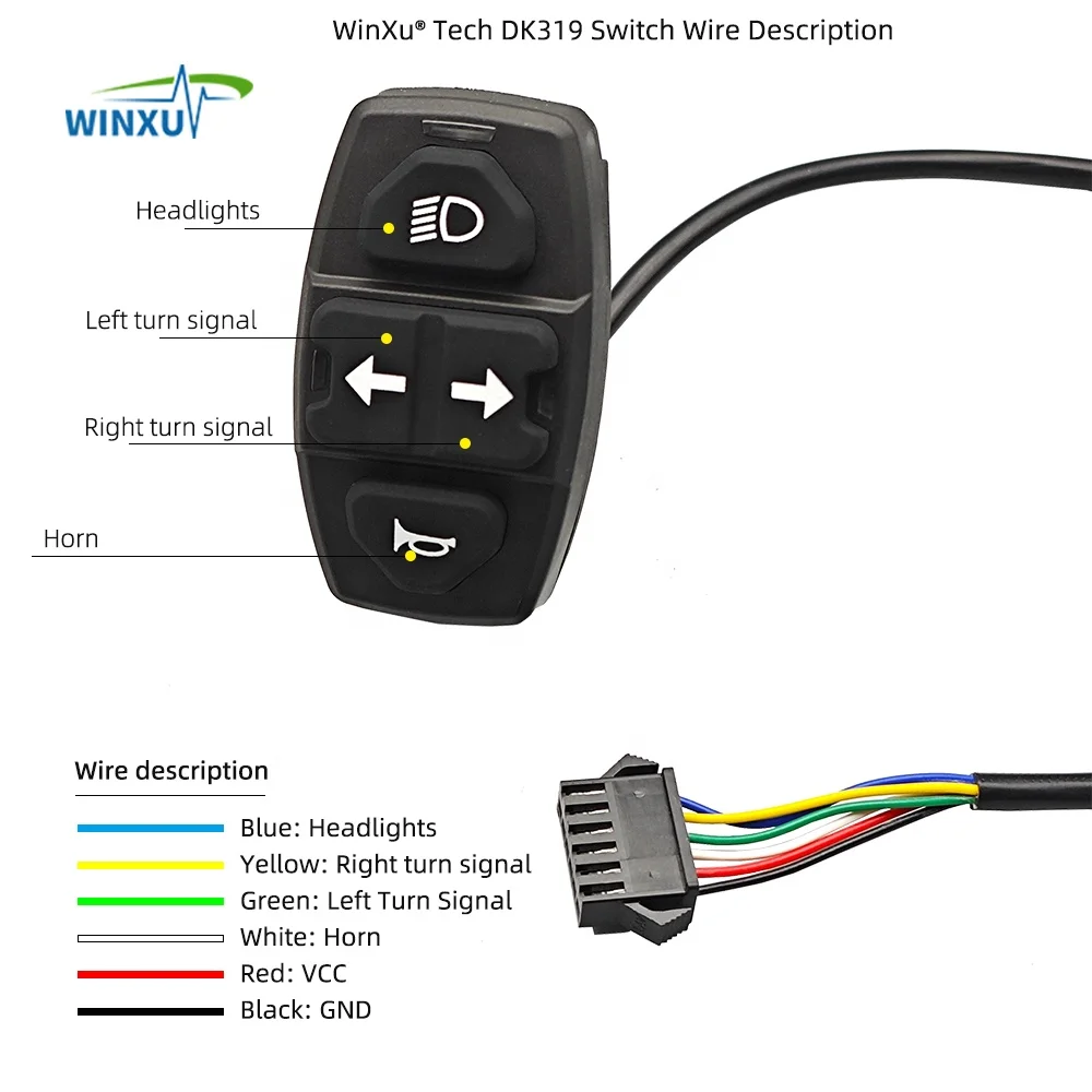 E-Bike Scheinwerfer Lichtschalter Hupe Blinker Licht Integriert Wasserdicht 12-72V Universal für Elektroroller Mountainbike – Detail 6