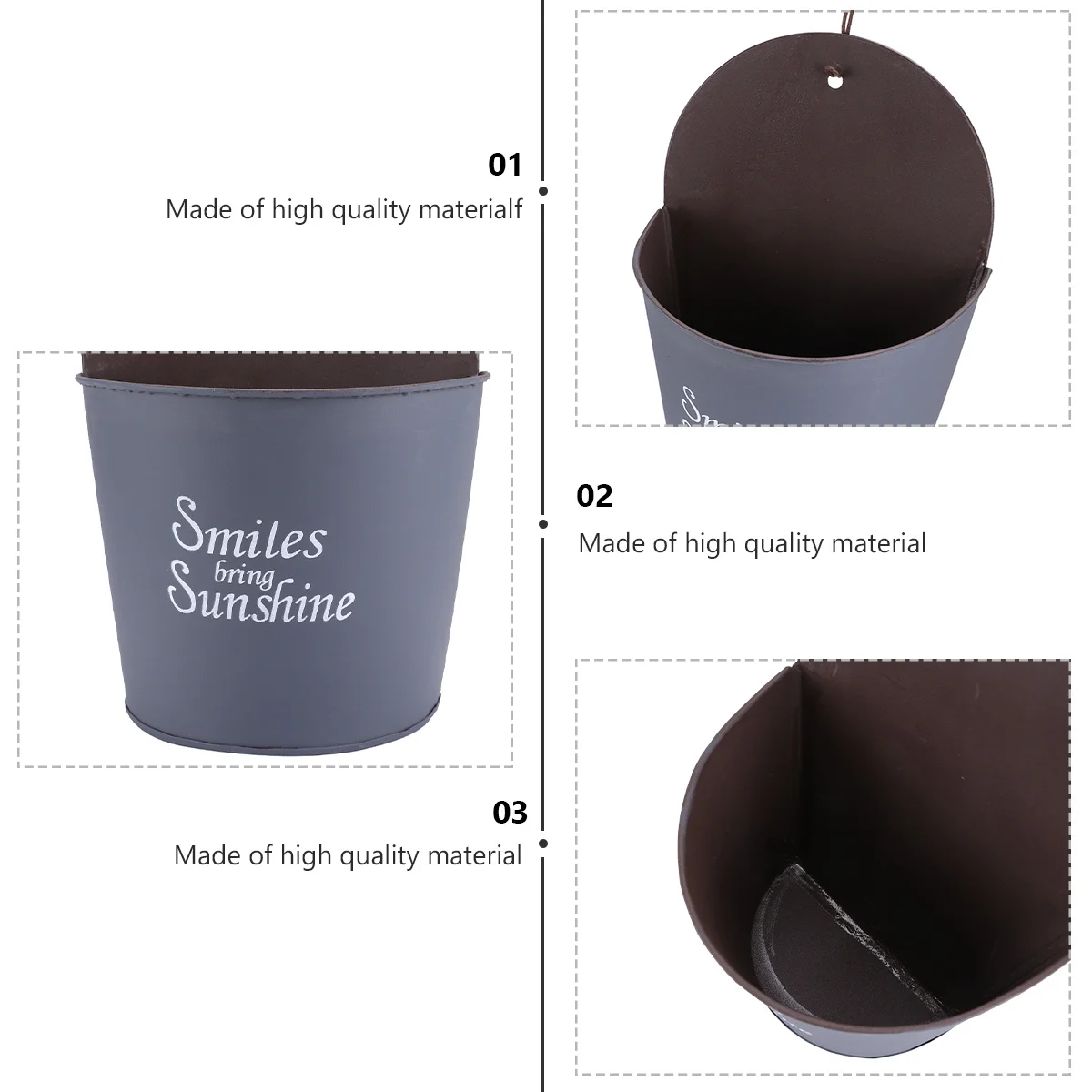 حاملات زهور جدارية نصف دائرية، مزارعي معلق من الحديد لتزيين الحديقة الداخلية والخارجية، أوعية جدارية رمادية، درابزين سطح السفينة