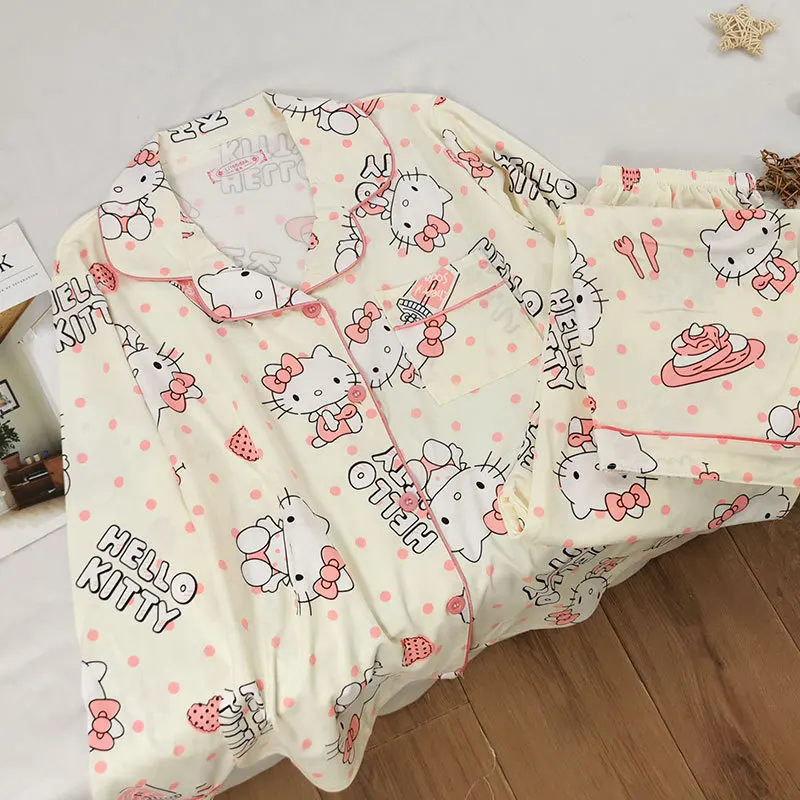 

Hot New Anime Cartoon Cute Kitten Women Pajama Sets Kawaii Sweet Style Girls Soft Home Clothing Teen Long Sleeve Pants Pajama