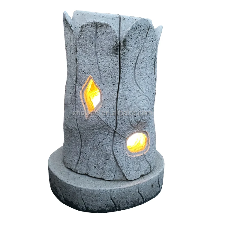 Japanese Style Natural Granite Stone Carved Garden Outdoor Decorative Solar Powered Stump Lamp Light Lantern