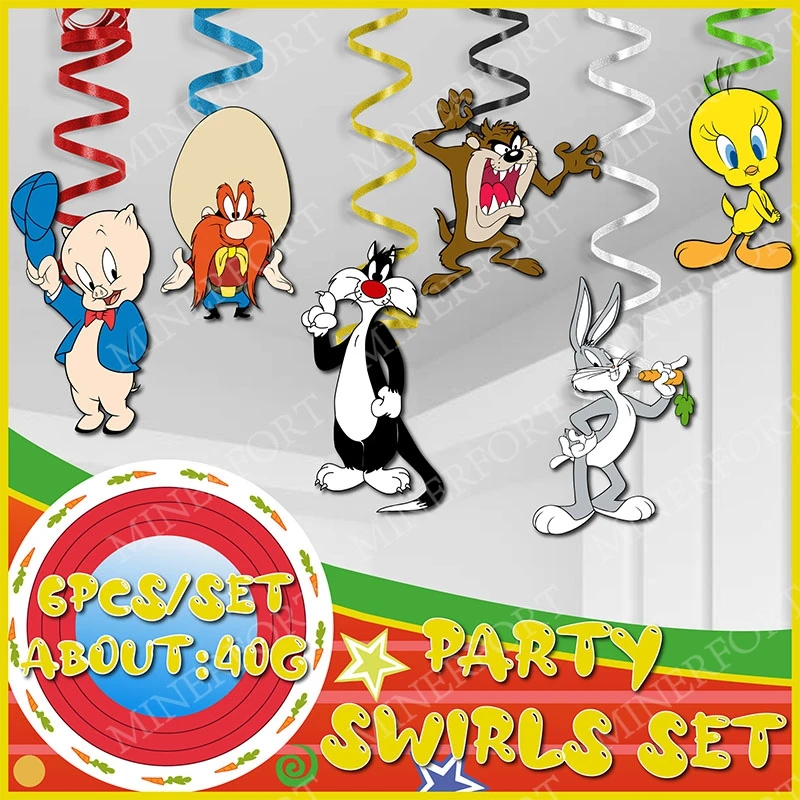 Decoración Espiral de Cumpleaños de Looney Tunes, Adornos Colgantes de Dibujos Animados de Taz y Bugs Bunny para Niños, Set de Artículos para Fiestas de Baby Shower