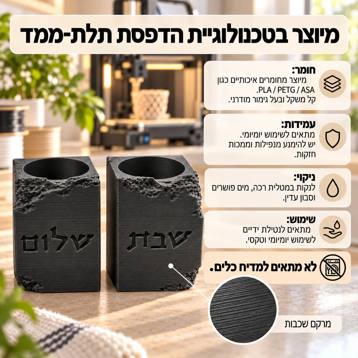 Silk Candle - Shabbat Shalom Candle Holders Set Concrete