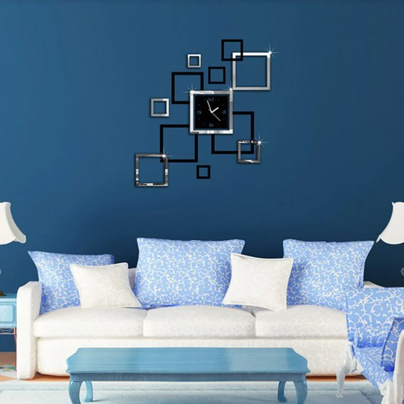 Living room creative wall clock Amazon acrylic mirror wall sticker decoration clock DIY clock block clock