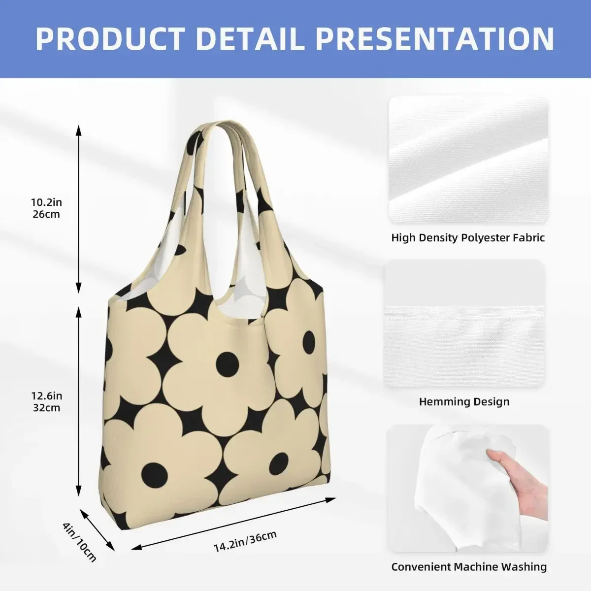 مخصص لطيف مطبوعة زهرة السلطة خلفية حمل حقيبة تسوق قابلة لإعادة الاستخدام قماش المتسوق حقائب الكتف صورة #4