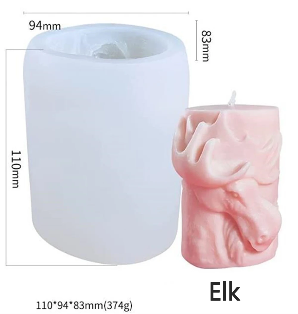 Animal Relief Silicone Candle Mold Wolf Bear Horse Elk Cylindrical Shape  Mold for Handmade Candles Mould for Crafts Home Decor