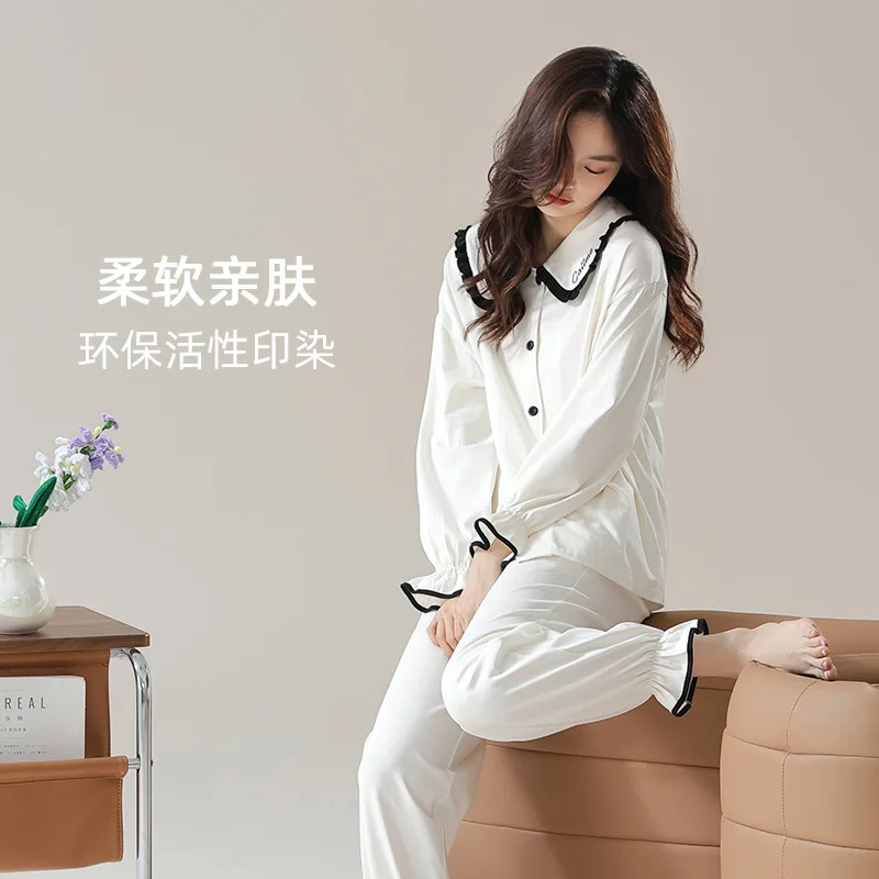 TXii 2024 New Sleepwear Women's Spring Long sleeved Pure Cotton A-Class Puller Cotton Leisure Comfortable Home Furnishing Set