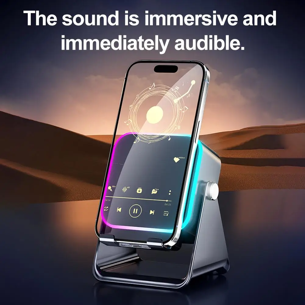 Magnetic Induction Speaker Stand Bluetooth 5.3 Dual Mode 57mm Subwoofer 20W Bass Boost RGB Light Silicone Universal Phone Stand
